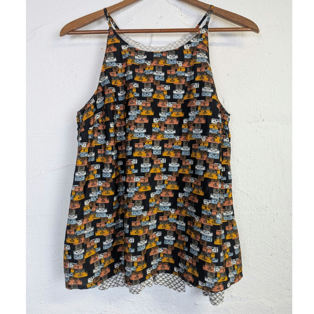 Porridge Travel Print Tank Top Multicolor Suitcase Pattern Novelty Womens Small